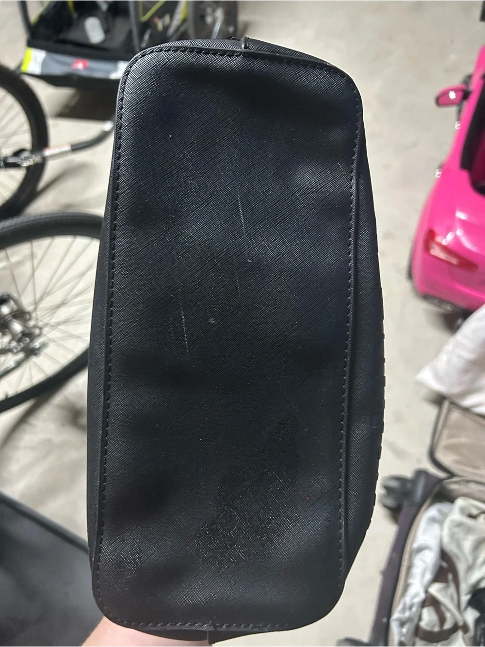 Steve Madden Black Dome Leather Satchel with Embossed Logo